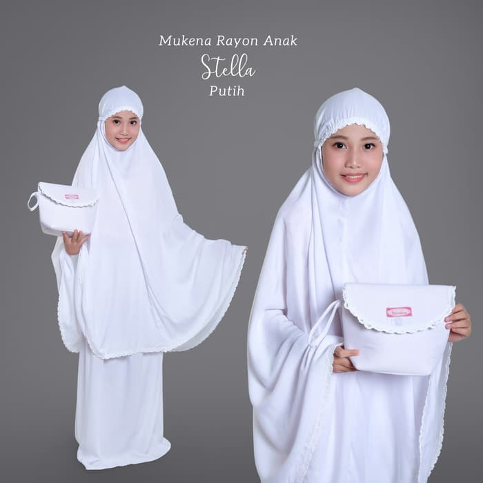 MUKENA ANAK RAYON STELLA PUTIH TANGGUNG MOTIF KATUN KEKINIAN MUKENA ANAK PEREMPUAN TERBARU KARAKTER