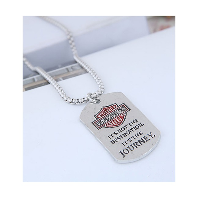 LRC Kalung Fashion Silver Metal Shield Long Necklace A57443