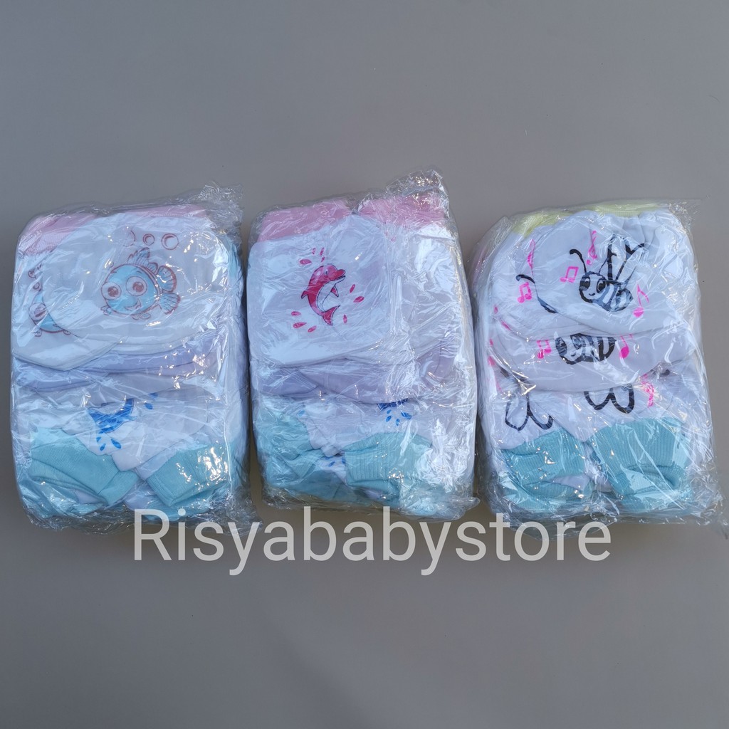 Sarung tangan kaki bayi baru lahir putih motif / perlengkapan bayi newborn