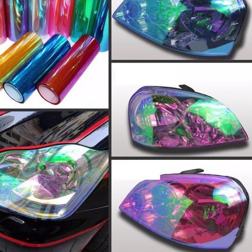 オ Sticker Stiker Headlamp Hybrid Skotlet Lampu Mobil Motor Lembayung Pelangi Kaca Film Lampu Berkual