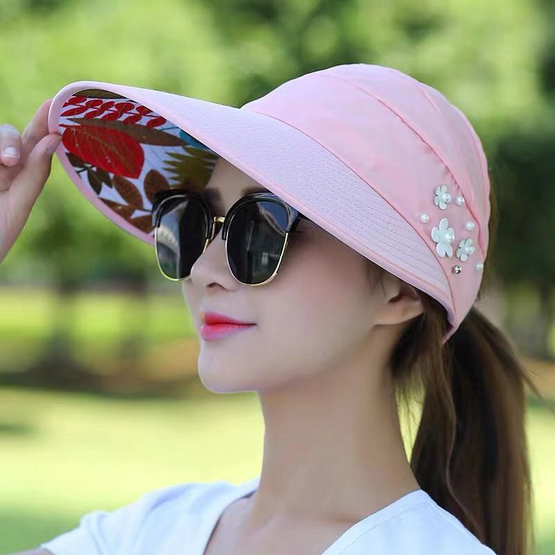 (COD)Topi Visor Lipat Wanita Casual Pelindung Sinar UV Anti UV Untuk Pantai / Outdoor/Fashion Import