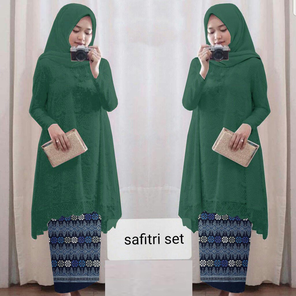 SATU SET ATASAN BROKAT DAN ROK BATIK MURAH MERAH SET KEBAYA