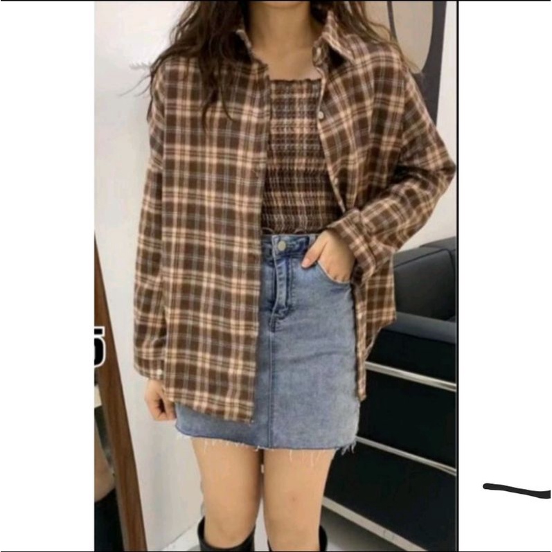 kemeja kotak mic daleman import premium/KEMEJA FLANEL WANITA TERBARU