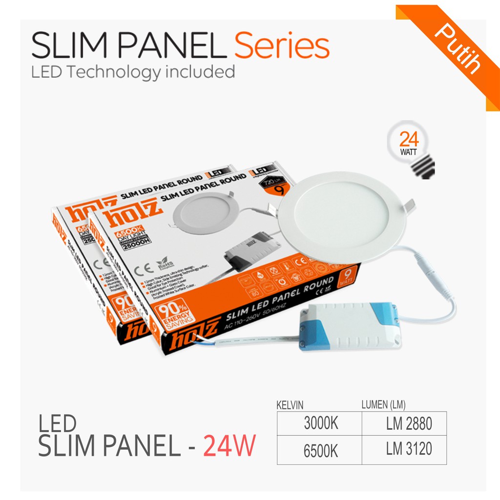 Lampu LED HOLZ Slim Panel Round 24 Watt Putih LED DOWNLIGHT