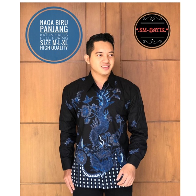 Batik pria panjang NAGA BIRU katun halus full furing