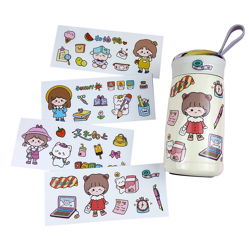 ღ Stiker Kartun Tahan Air Perekat InsulationGlass Cangkir Air Stiker PVC Lucu Anak Tangan Tenda Sticker Air Botol Stiker untuk Dekorasi kulkas Bagasi