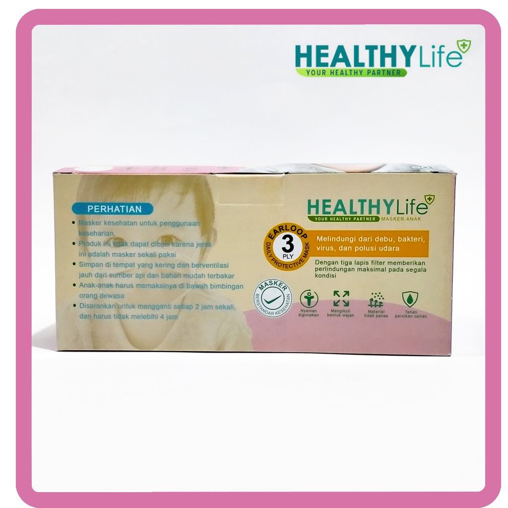 Healthylife mask 3ply anak 50pcs/box Masker anak 3ply isi 50 Masker 3ply anak Mask 3ply children