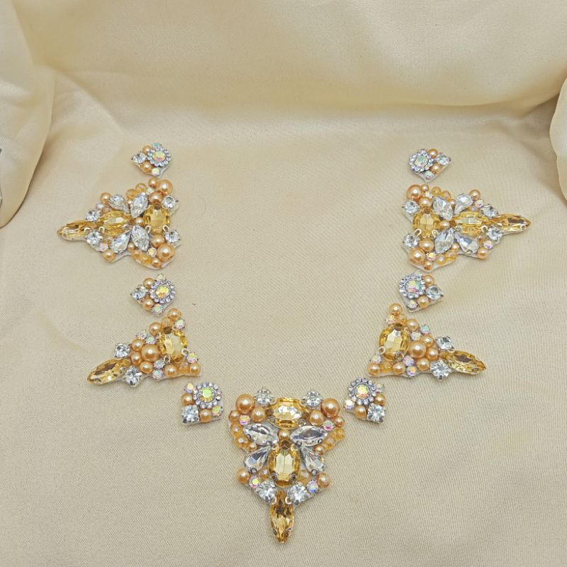 Payet Leher Kristal Rangkai mix Mutiara warna Light Gold dan Payet tabur kristal