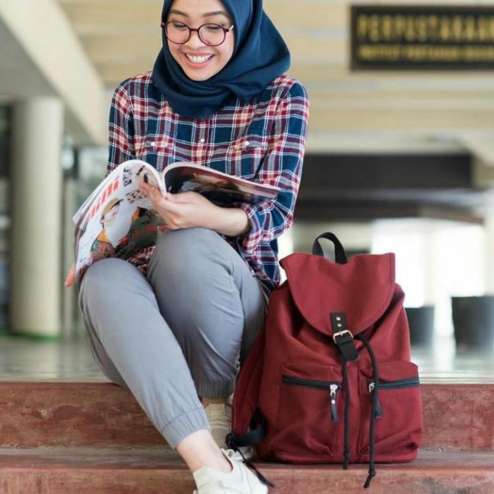 TAS LAPTOP RANSEL KULIAH SEKOLAH KANVAS VINTAGE HEEJOU TRAVELLO MAROON