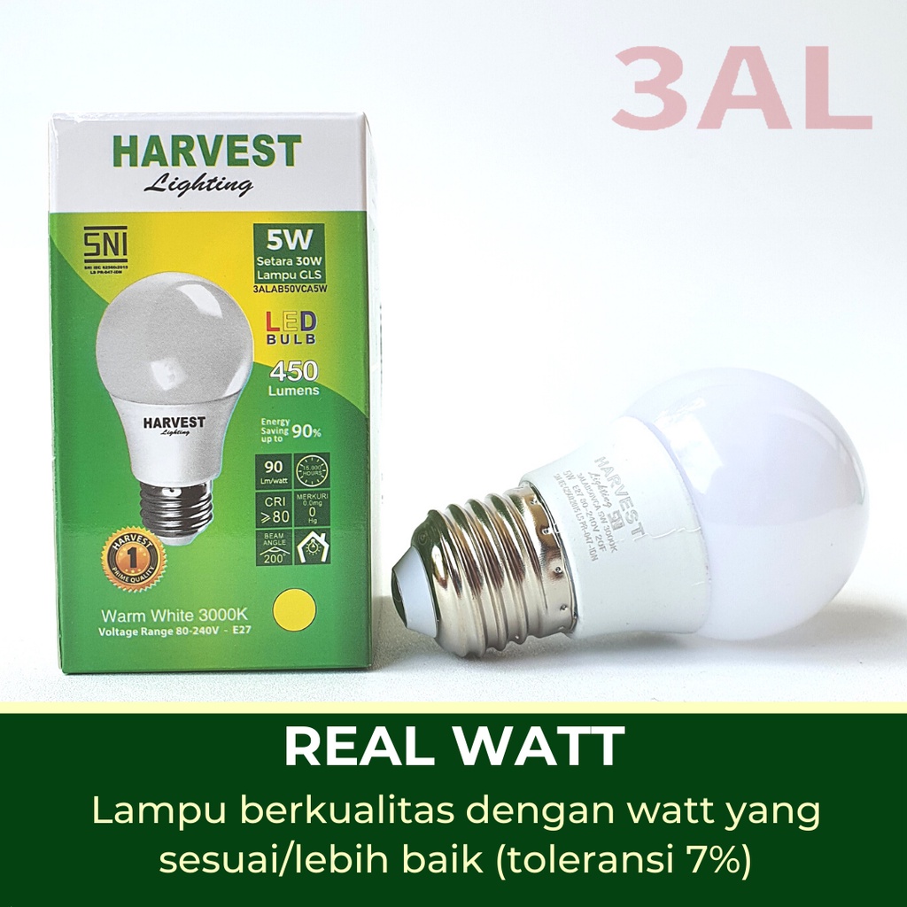 5W - Paket Isi 9 - HARVEST LIGHTING Lampu Bohlam LED A Bulb  5 Watt Lampu Hemat Energi Original Bersertifikasi SNI dan Bergaransi