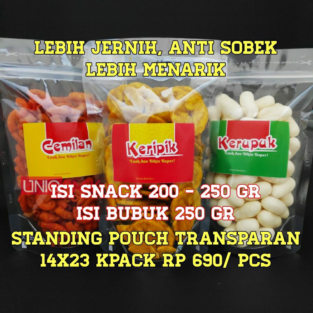  Plastik  Sticker  Standing Pouch Transparan 14x23 Kpack 