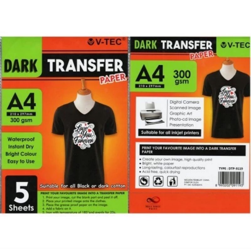 

Kertas Transfer Paper Vtec Transfer Paper Dark 300gsm