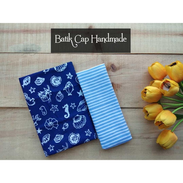 NEW  KAIN BATIK CAP MOTIF KUDA LAUT KERANG & LURIK BIRU