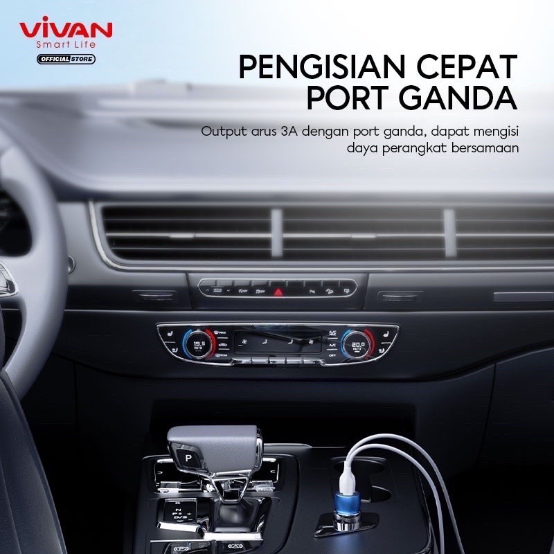 VIVAN VCC04 Car Charger Casan Mobil 2 Ports USB-A &amp; Type C 20W 3A PD QC3.0 Fast Charging - Garansi 1 Tahun