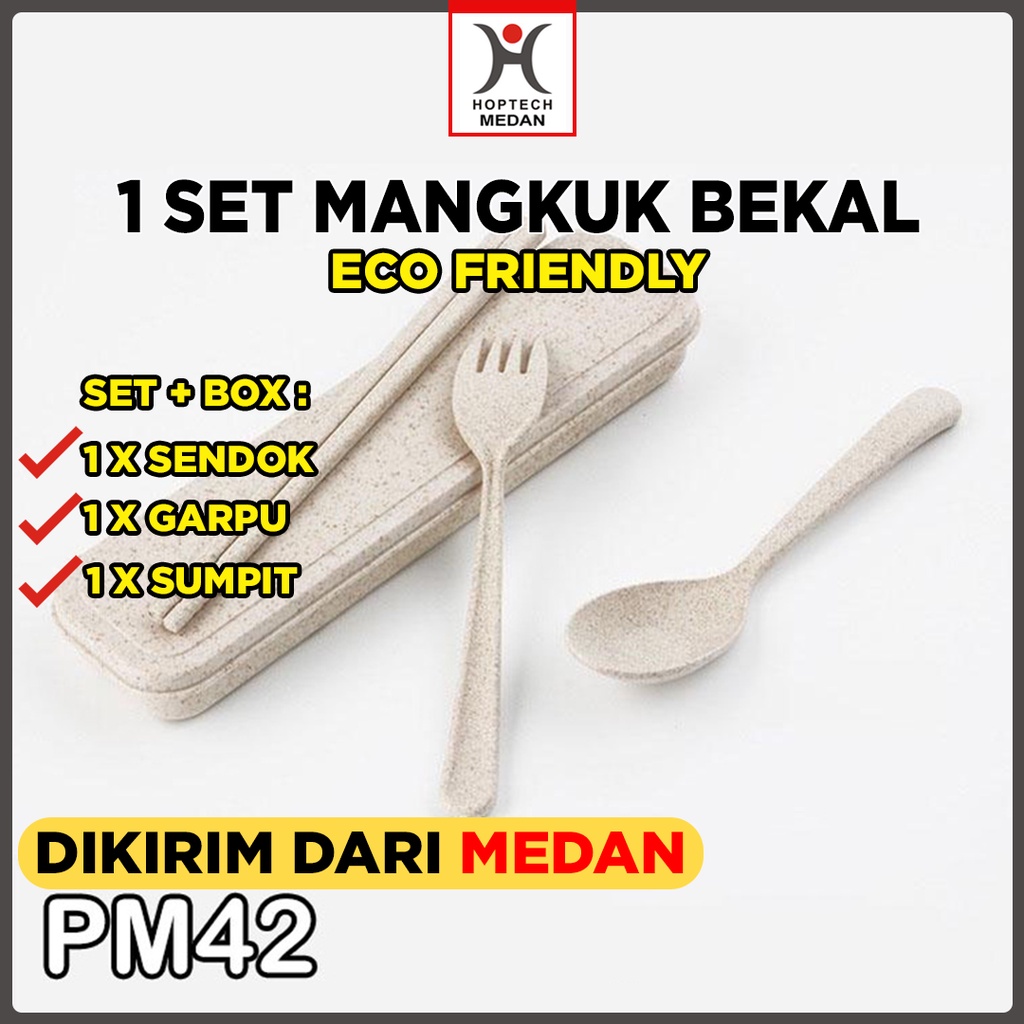 Alat Makan Sendok Garpu Sumpit dan Kotak 1 Set 3in1 Wheat Straw