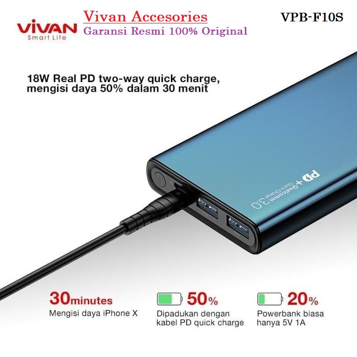 Powerbank Dual USB Vivan Power Bank 10000 mAh 18W VPB-F10S