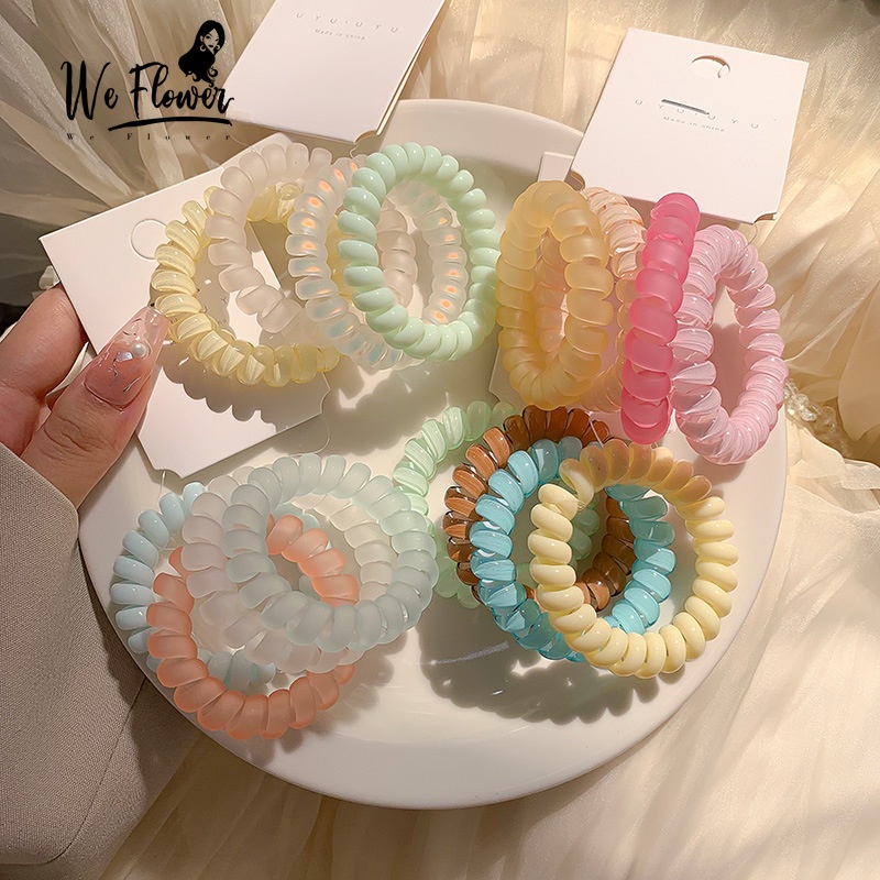 We Flower Ikat Rambut Model Kabel Telepon Spiral Warna Permen Gaya Korea