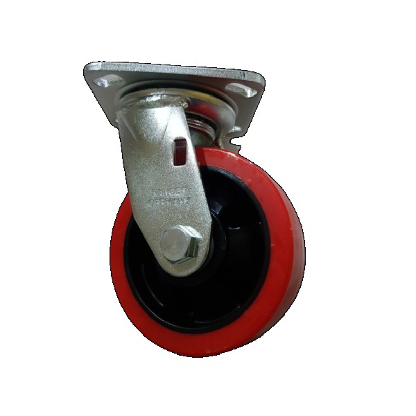 Roda Caster Troly  / Troli PU Merah 6 Inch Heavy Duty Hidup ( Putar ) Ranger Germany