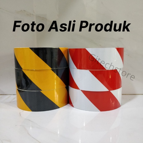 Stiker Reflektor Stiker Reflektif Hitam Kuning Merah Putih Police Line Stiker Pemantul Cahaya Per Meter