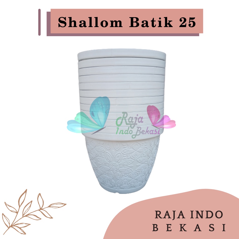 Rajaindobekasi LUSINAN 12PCS Pot Shallom Batik 25 Putih Pot Bunga Motif Batik Timbul Pot Bunga Besar Murah Tebal Bagus Bukan Pot Shallom Glory Glori 30 35 40