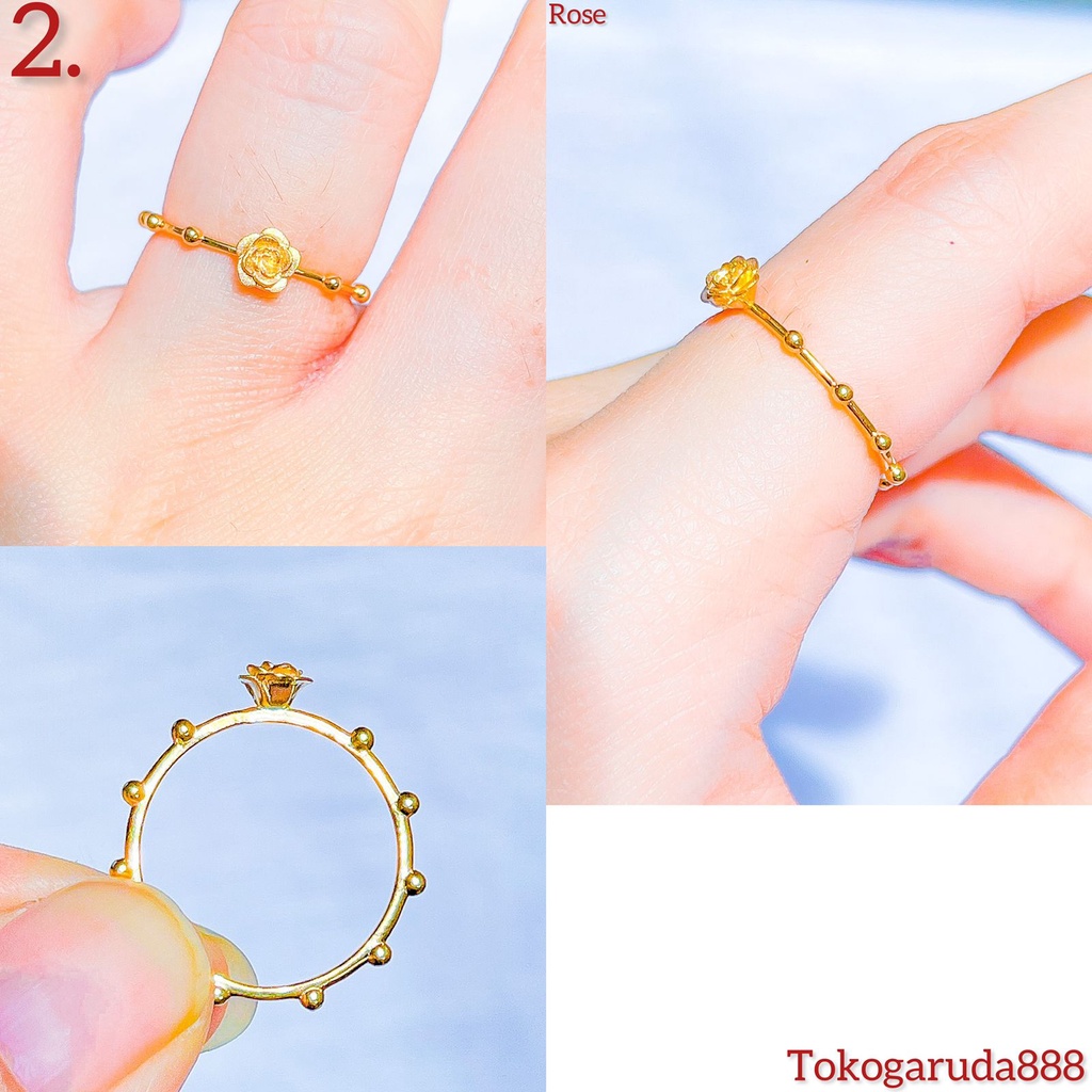 Banyak motif yaa Cincin aesthetic anak dan dewasa emas asli kadar 70 16k rose korean 2in 1 gram pita ribbon permata mawar diorr sweet manis ringan ring gold tanpa permata