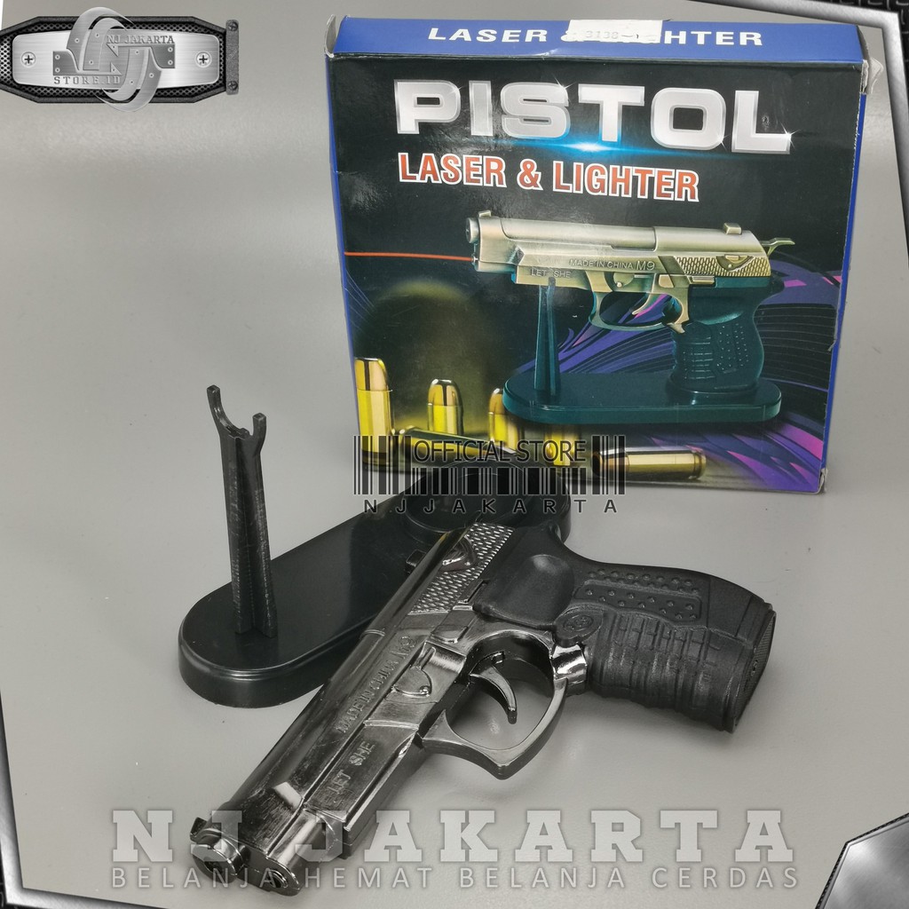 MANCIS Korek Api  Gas Laser Model PIstol Ukuran Sedang Free Stand / Korek Api Pajangan