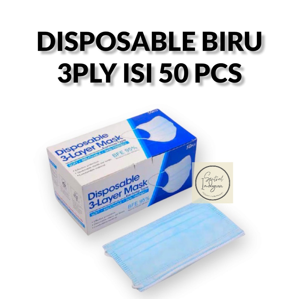 Jual Masker Disposable 3 PLY Blue ( 1 Box Isi 50pcs ) | Shopee Indonesia