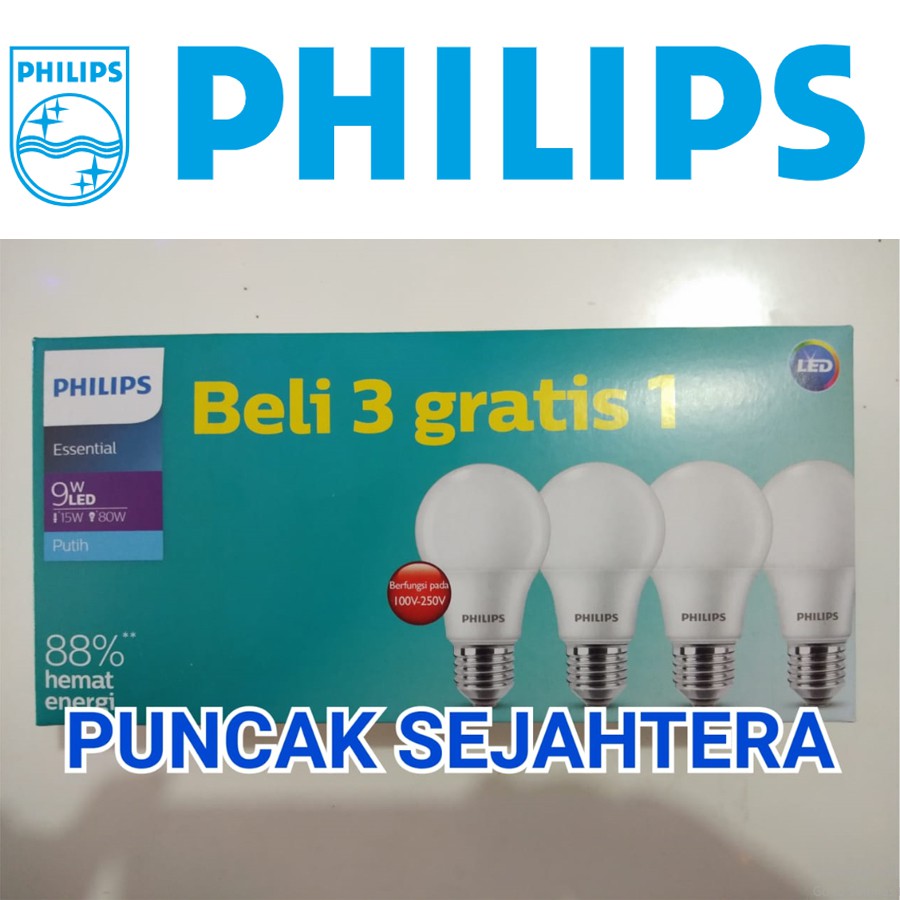 Lampu LED Philips 9w 9 watt Essential Multipack 3 gratis 1 PROMO CAHAYA PUTIH