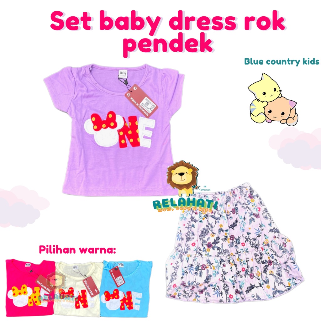 Setelan Rok Bayi Anak Perempuan Blue Country Motif Minnie Mouse Usia 6 12 Bulan