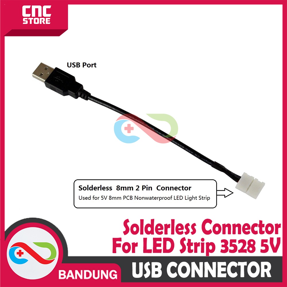 USB CONNECTOR LED STRIP SMD 3528 DC 5V 2PIN 8MM SOLDERLESS CONNECTOR