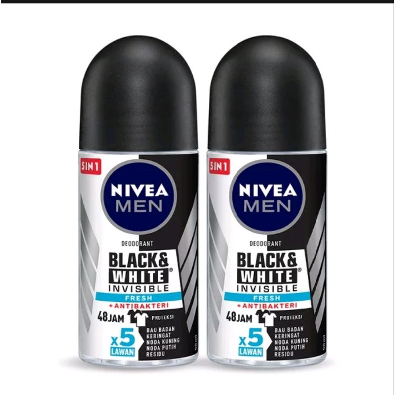 NIVEA MEN DEODORANT ROLL ON 50 ML 50ML BLACK WHITE ISI 2 PCS