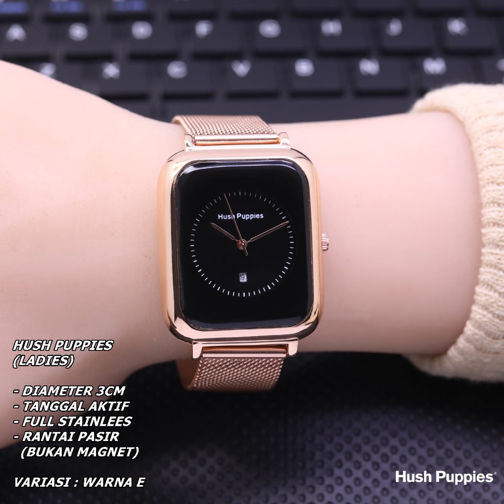 JAM TANGAN WANITA HUSH PUPPIES H-005 RANTAI BODY SEGI TANGGAL AKTIF