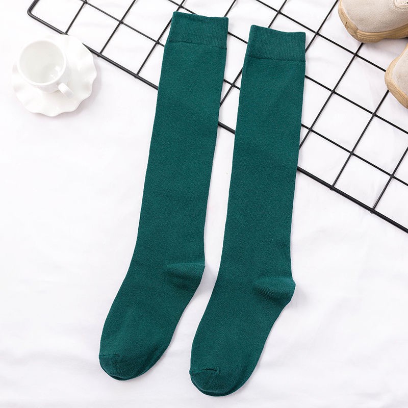Kaos Kaki Cewek Panjang Selutut  Kaos Kaki Gaya Jepang korea  Kaos Kaki Muslimah Calf Socks Polos-Army Green
