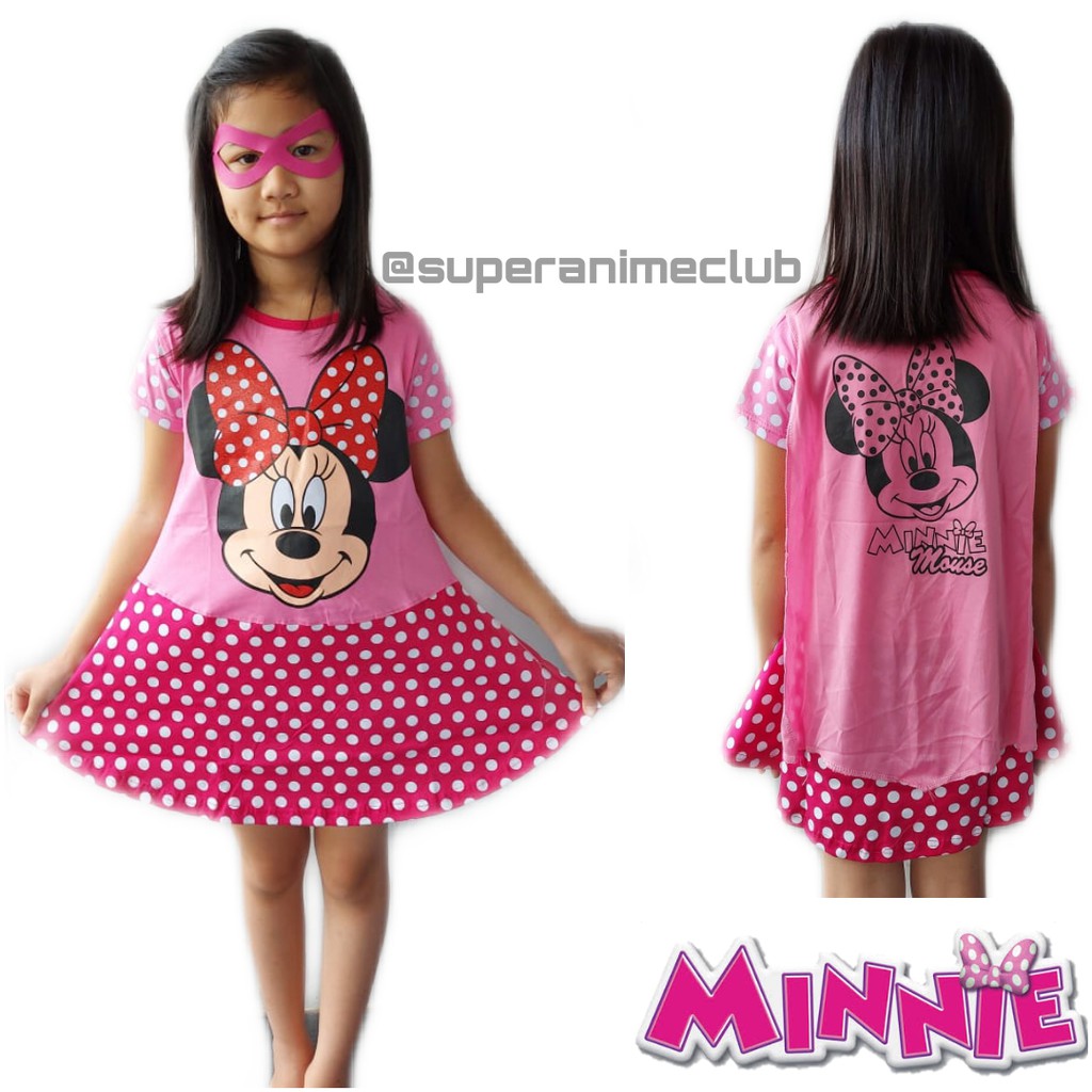 Dress Kostum Baju Anak Minnie Mouse Pink Karakter Cewek Perempuan