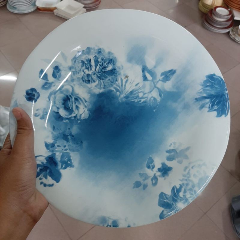 BLUE DINNER PLATE PIRING KERAMIK SANGO MOTIF HIAS PAJANGAN DINDING DAPUR CANTIK PIRING SAJI