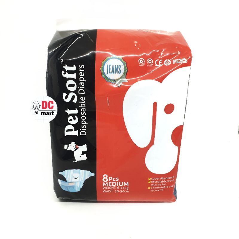 Pet Soft PAMPERS JEANS / Popok Anjing Jantan Betina Loop Disposible XS/ S/ M/ L/ XL