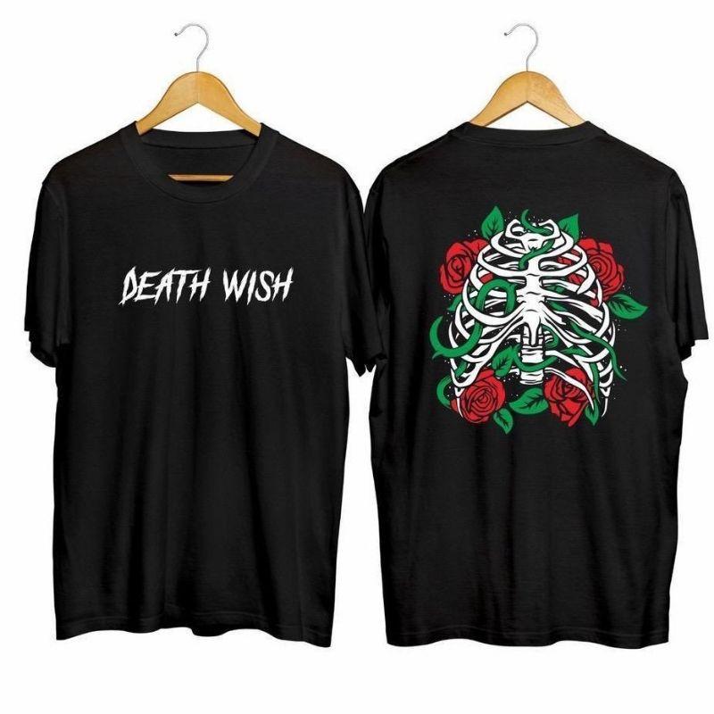 Fourfashion Kaos Pria Kaos Distro DEATH WISH TULANG Black BC151