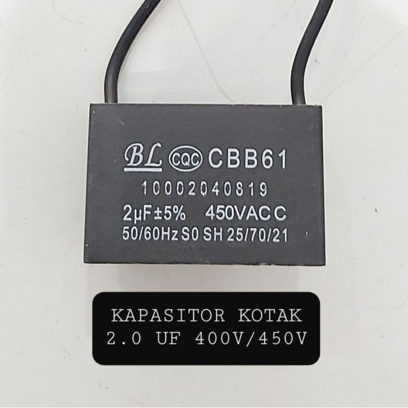 KAPASITOR KOTAK 2 UF 400V/450V KIPAS ANGIN MESIN POMPA AIR