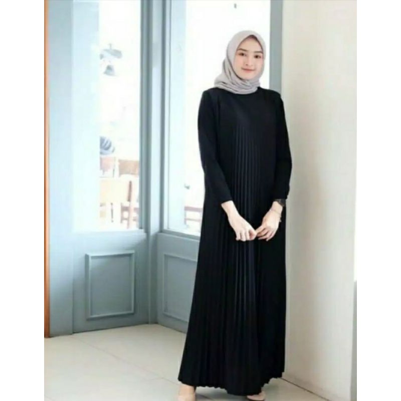 pakaian wanita gamis plisket bahan hyget premium