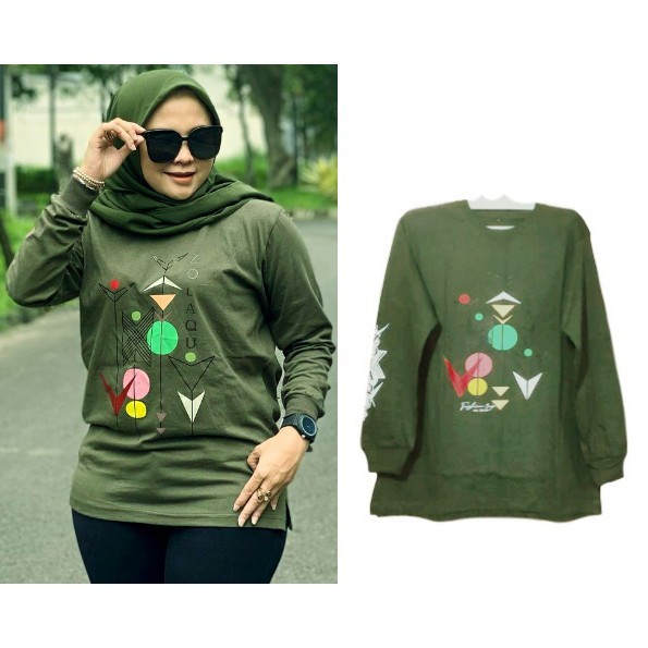 Kaos Wanita Lengan Panjang ZOLAQU Hijau Army 2 M/L/XL