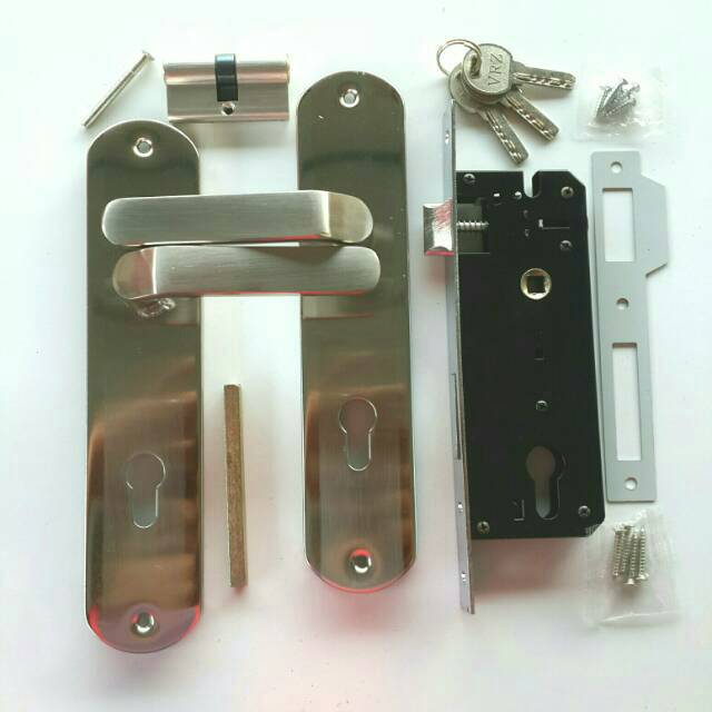 Handle Set Kunci Pintu Rumah Minimalis Putih Gold Ukuran Besar