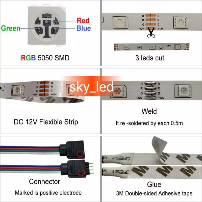 LAMPU LED  STRIP 5050 5M RGB REMOT IP44 5M AC 220V + ADAPTOR + REMOTE 5050 (LAMPU TIKTOK)