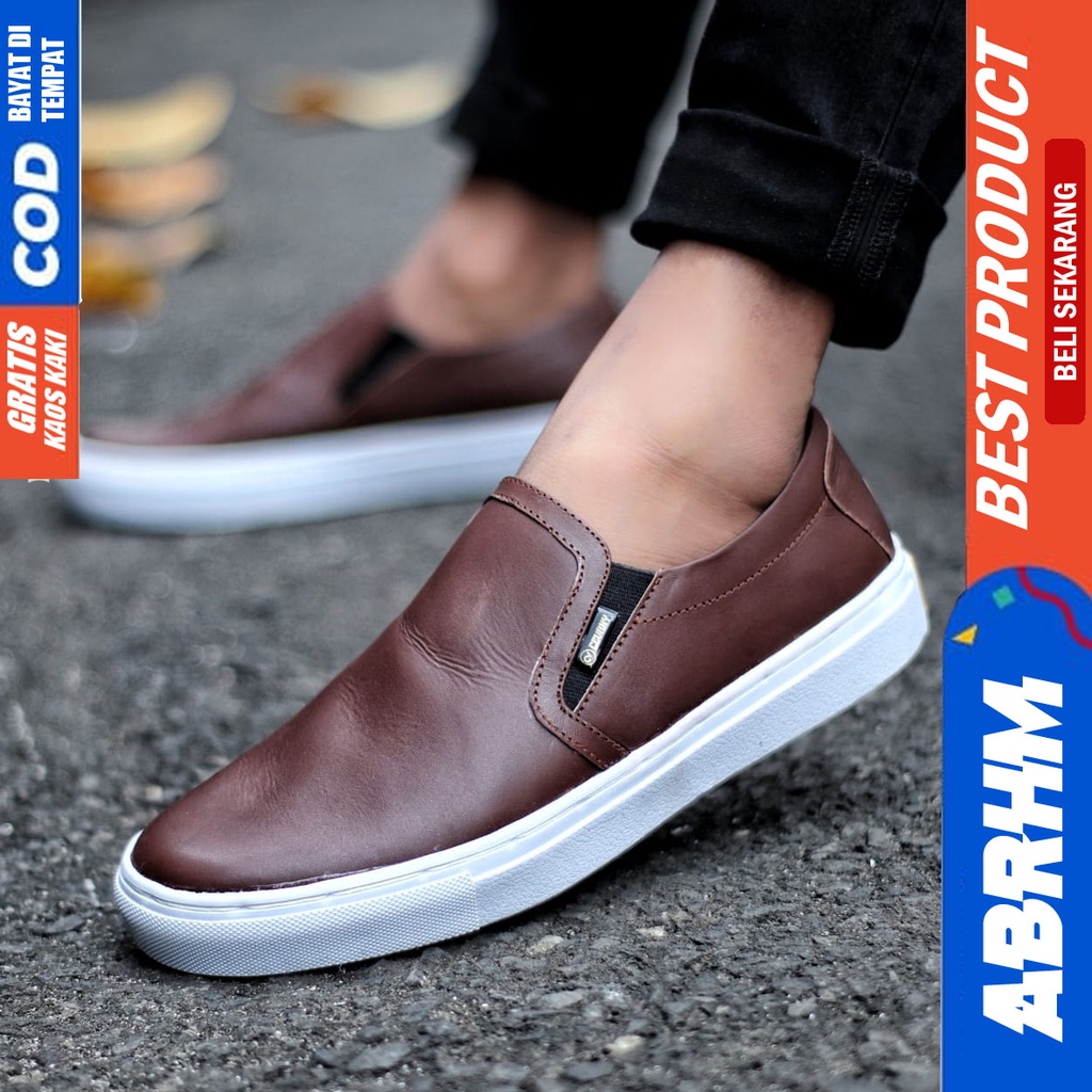 ABRHM MORE Sepatu Kasual Slip On Kulit Asli