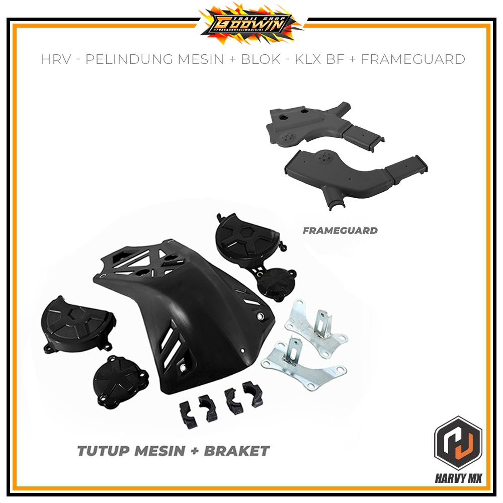 Paketan Variasi Motor Cover Pelindung Tutup Mesin Plus Blok Tutup Frameguard Rangka Chasis KLX 150 BIGFOOT Dtracker New