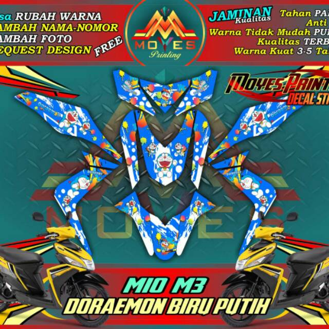 decal mio m3 sticker mio m3 striping motor mio m3 doraemon biru putih dekal stiker mio m3