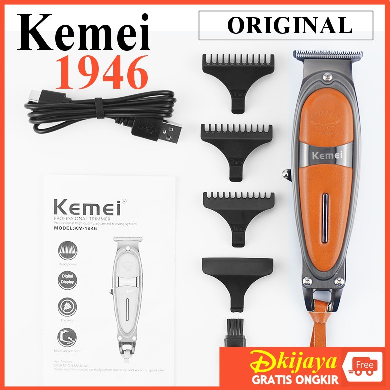 Kemei 1946  Original Alat Cukur Rambut Hair Clipper Detailer Trimmer KM1946 Body Metal Leather