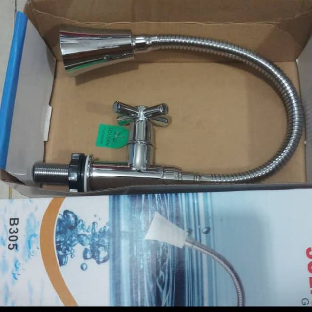 KRAN ANGSA SOLIGEN TANCAP BALING KUNINGAN ASLI CROM KRAN CUCI PIRING WASTAFEL B305