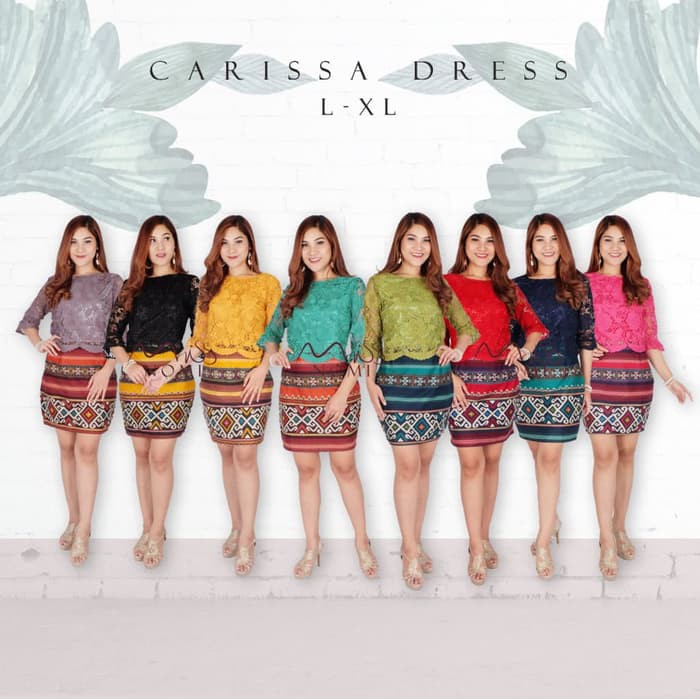 Dres Natal CARRISA dress pesta wanita brukat mix batik modern / gaun pesta natal Murah