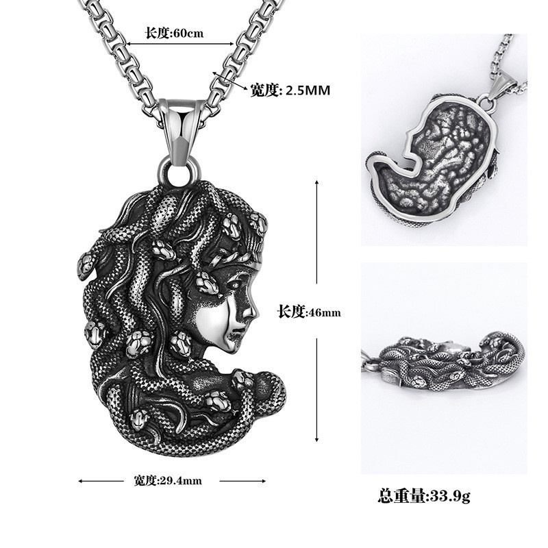 Kalung Desain Ular Medusa Bahan Stainless Steel Gaya Retro Punk