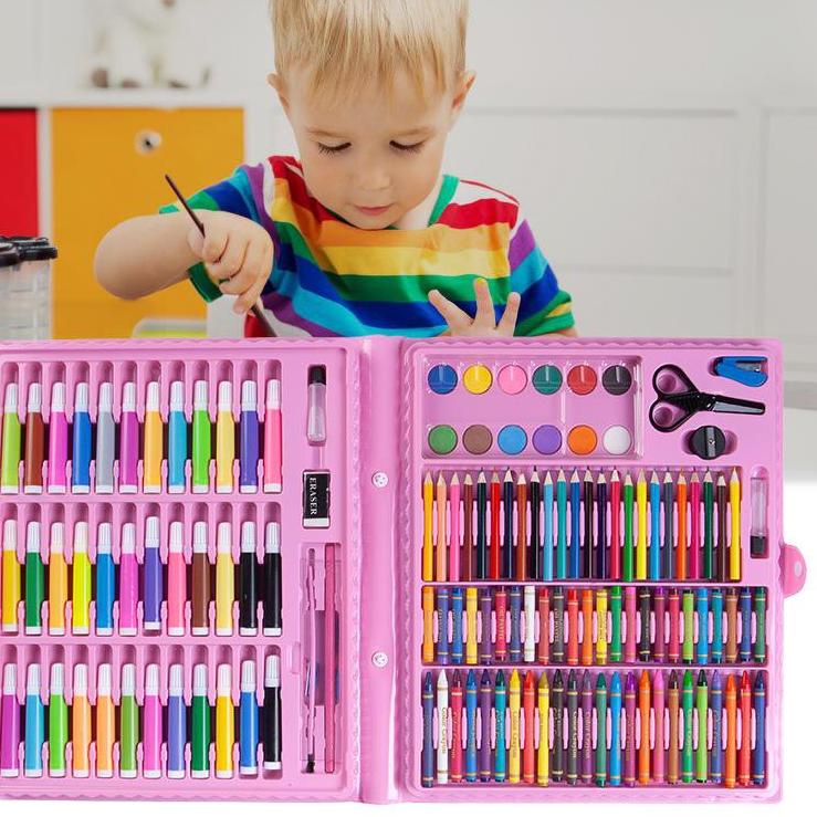 

(C-ATW) (♫) // Homeeasy Oil Pastel Crayon & pena cat air & sikat minyak 150 Macam Warna Set 150 Buah Set Kuas Lengkap Travel Kit - CP4 (premium)